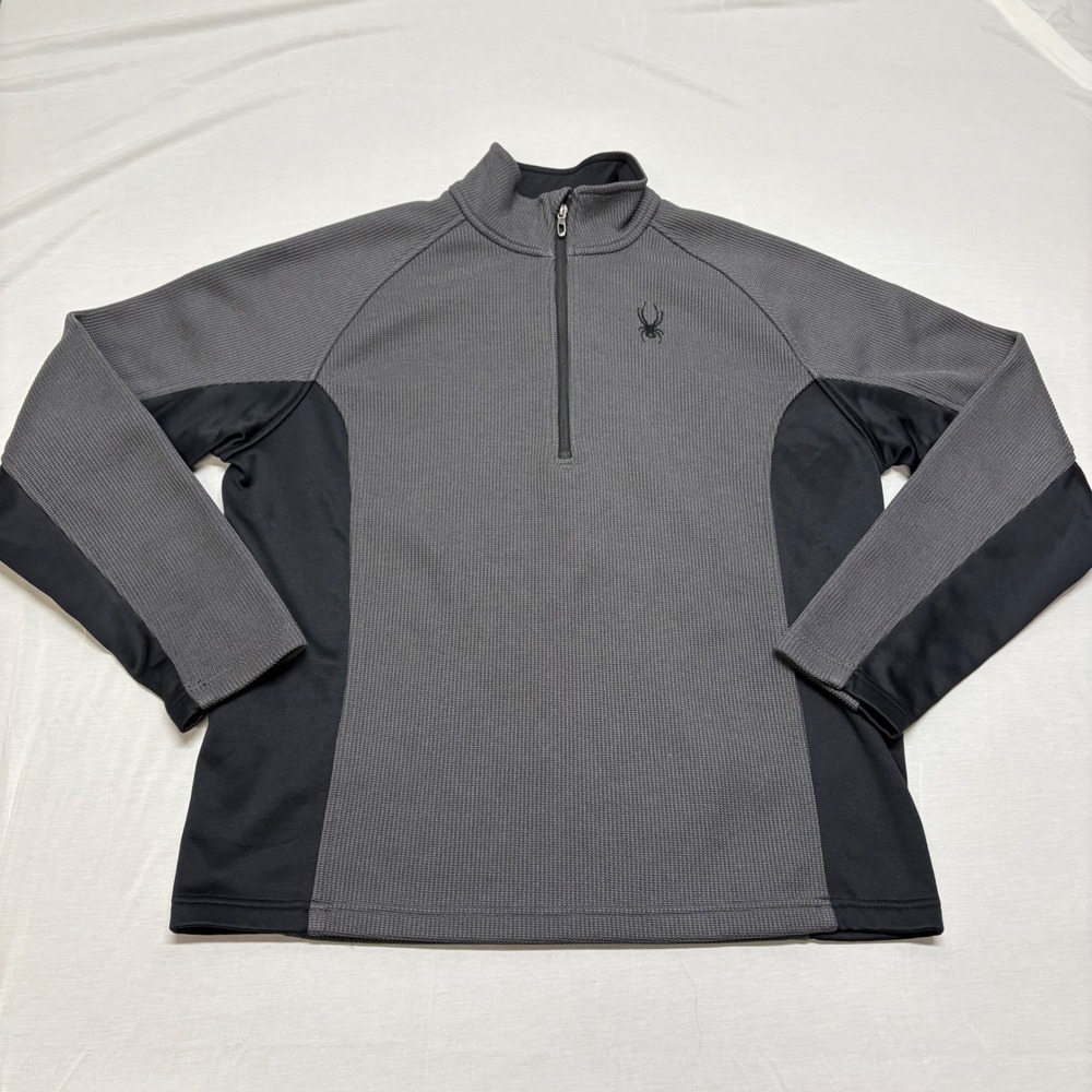 Spyder Men's Gray Black 1/4 Zip Pullover Fleece‎ Lined Active Top Size L